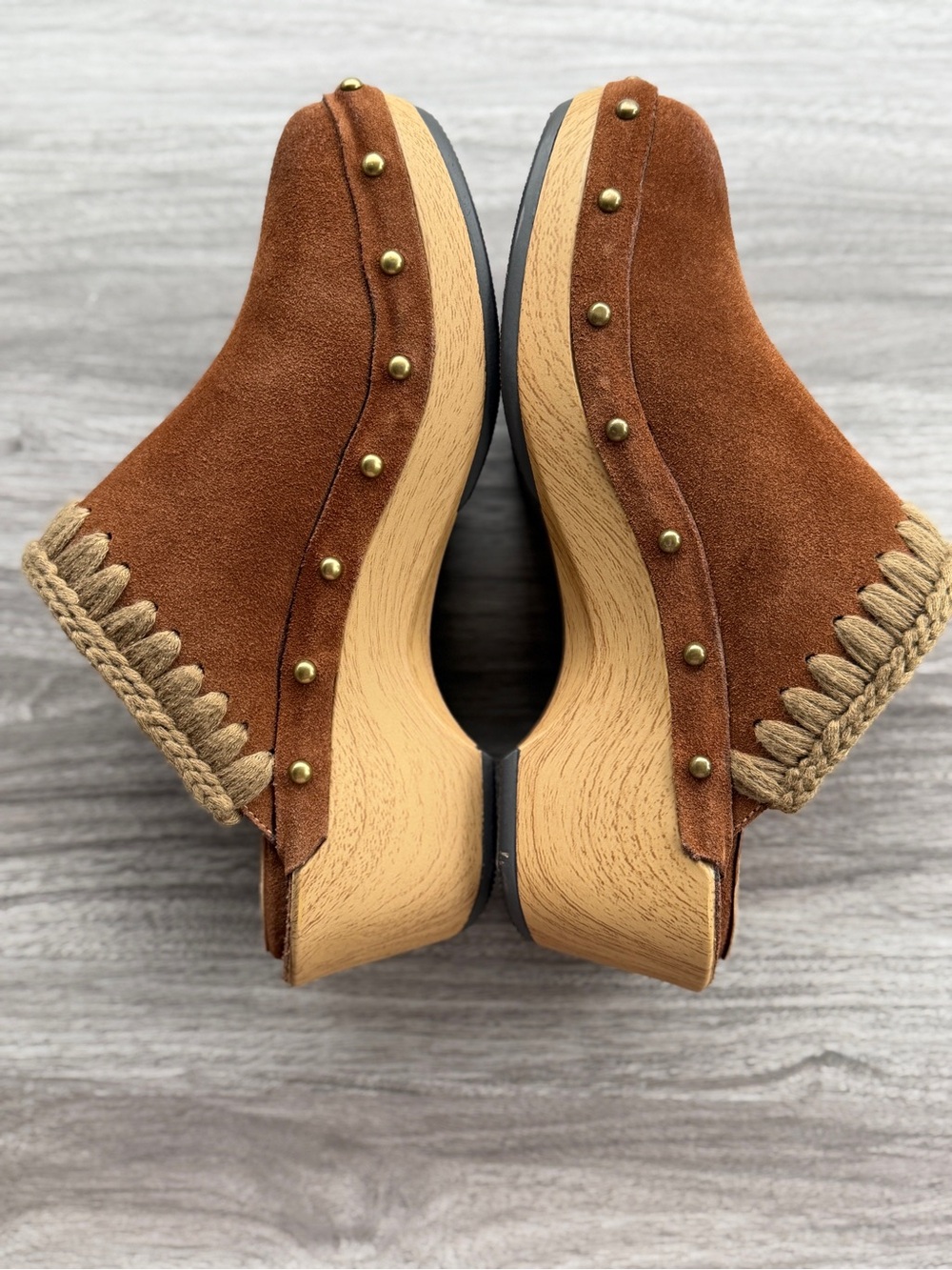 Antelope Hedy Taupe Suede Whipstitch Wooden Slip On Clog Size 36 US 5.5 - Picture 10 of 12